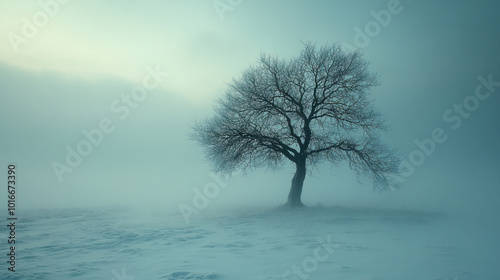 A dead tree in a frozen landscape, its branches brittle and stiff, symbolizing the rigidity and inflexibility of fixed thinking