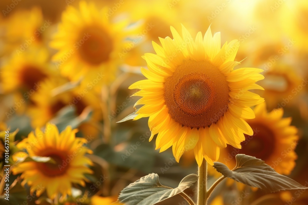 Fototapeta premium Beautiful sunflower landscape outdoors blossom nature.