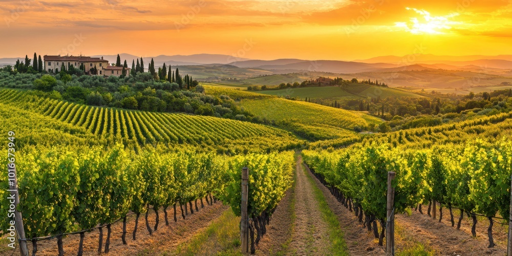 Fototapeta premium Tuscany Vineyard Sunset.