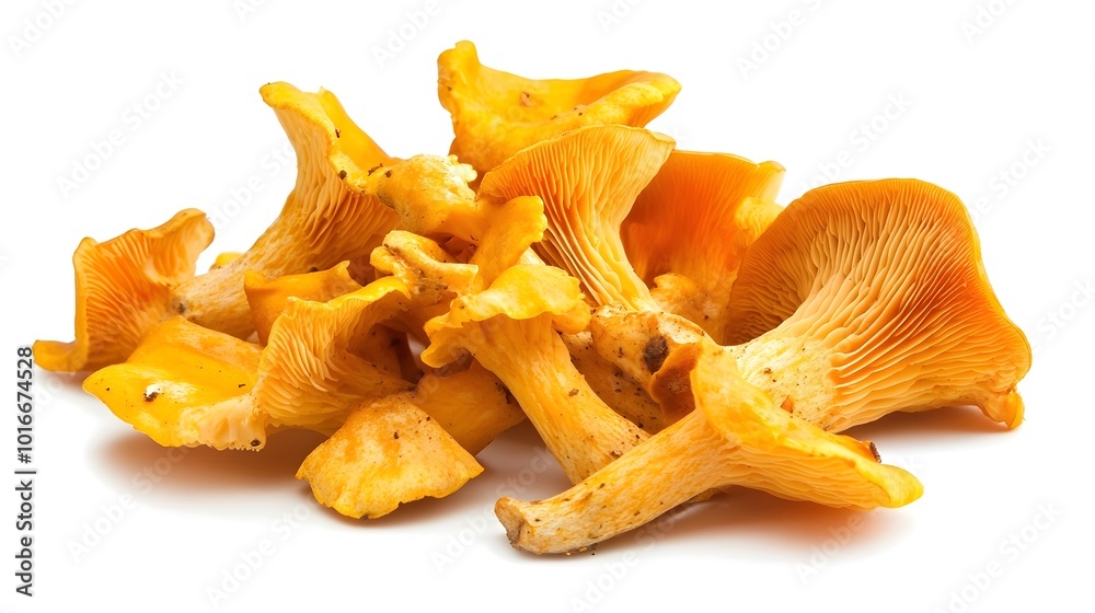 Closeup of Fresh Orange Chanterelle Mushrooms on White Background Closeup of Fresh Orange Chanterelle Mushrooms on White Background