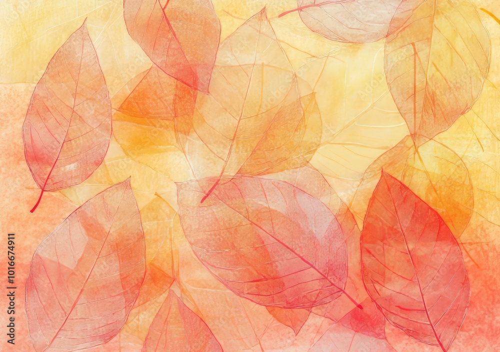 An abstract background of autumn leaves painted in watercolour with brush strokes An abstract background of autumn leaves painted in watercolour with brush strokes