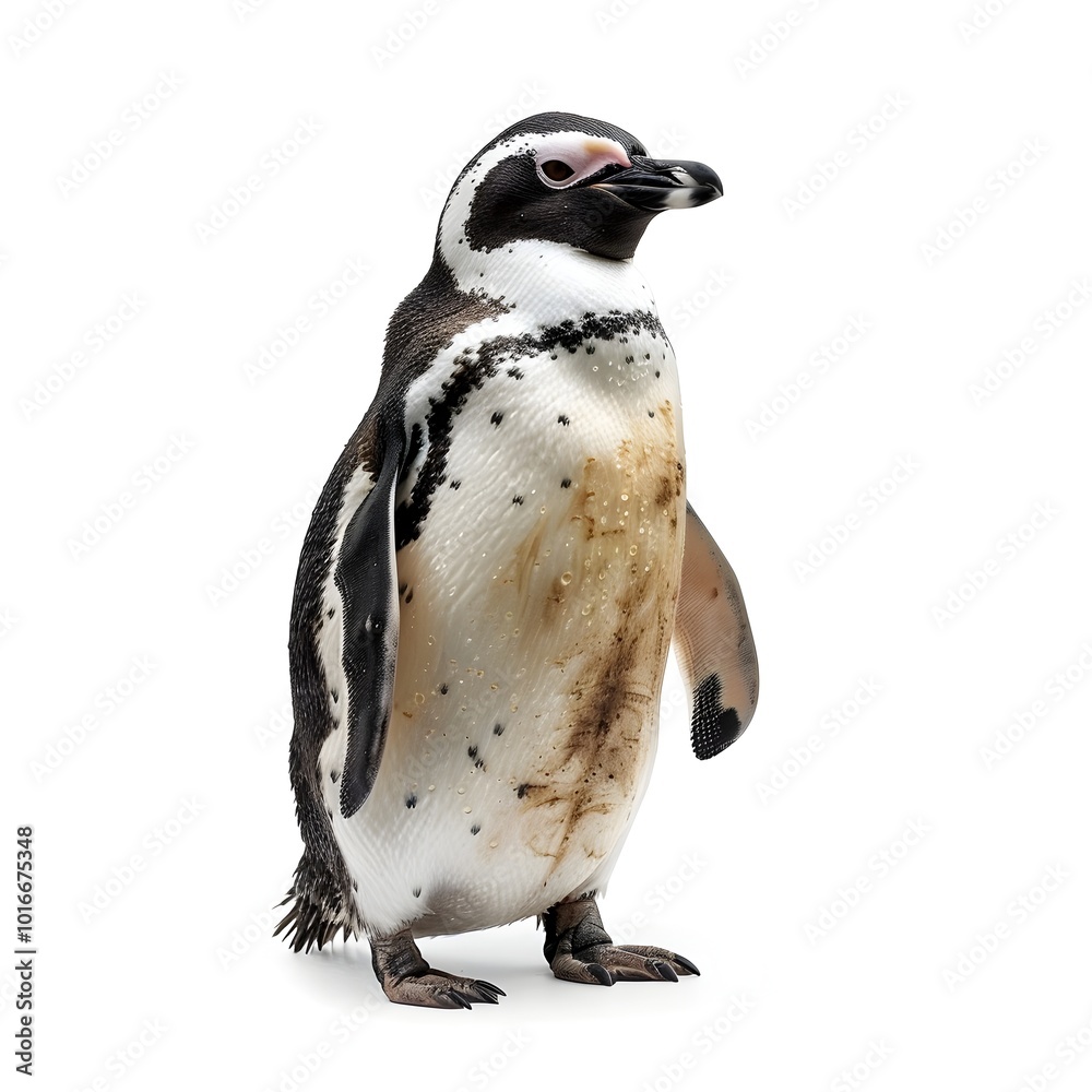 Fototapeta premium Chubby Penguin Standing Upright on Isolated White Background with Blubber and Thick Flippers Concept