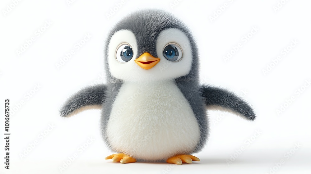 Cute Cartoon Penguin with Big Eyes and Friendly Smile Isolated on White Background Cute Cartoon Penguin with Big Eyes and Friendly Smile Isolated on White Background