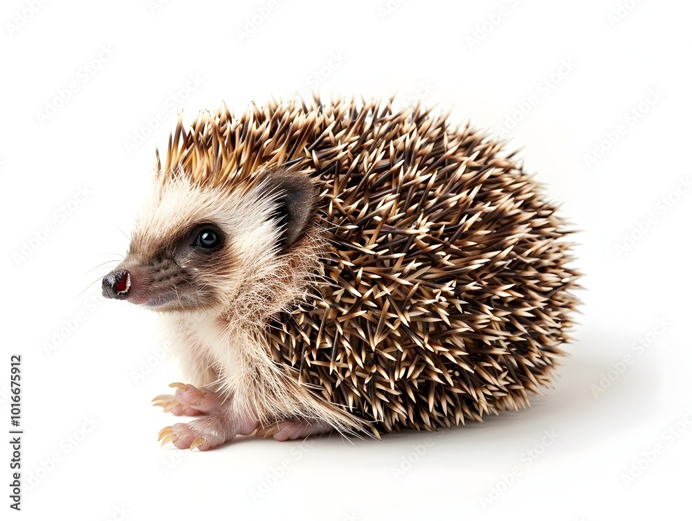 Fototapeta premium Overweight Hedgehog Curled into a Soft Plump Ball on Isolated White Background