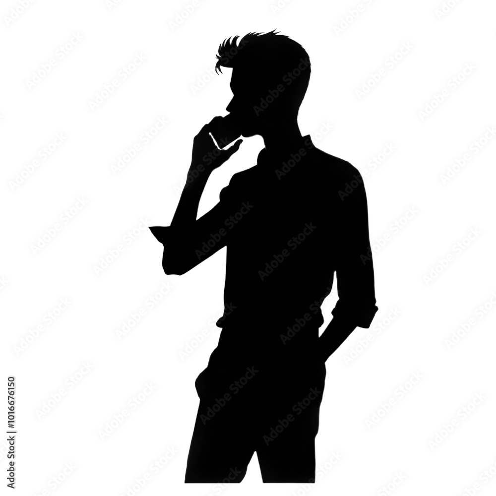 Silhouette of man talking on phone with hand in pocket Silhouette of man talking on phone with hand in pocket