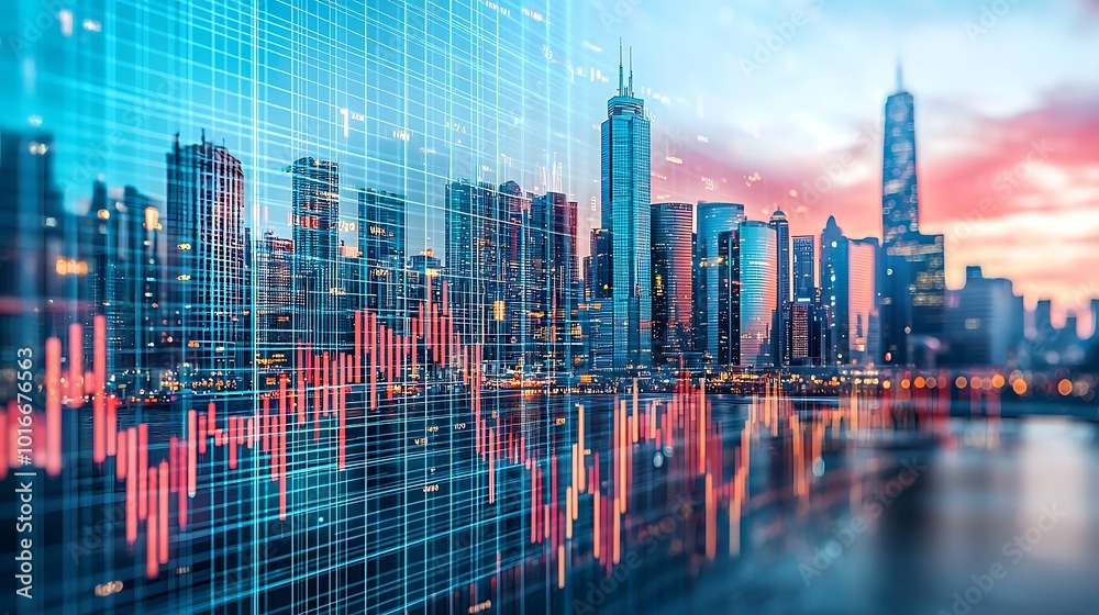 Financial Growth and Urban Development Skyscrapers with Stock Market Chart Overlay Financial Growth and Urban Development Skyscrapers with Stock Market Chart Overlay