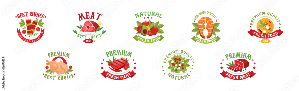 Fresh Product and Natural Food Badge Vector Set Fresh Product and Natural Food Badge Vector Set