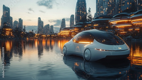 Futuristic City with Silent Electric Cars and Solar Buildings