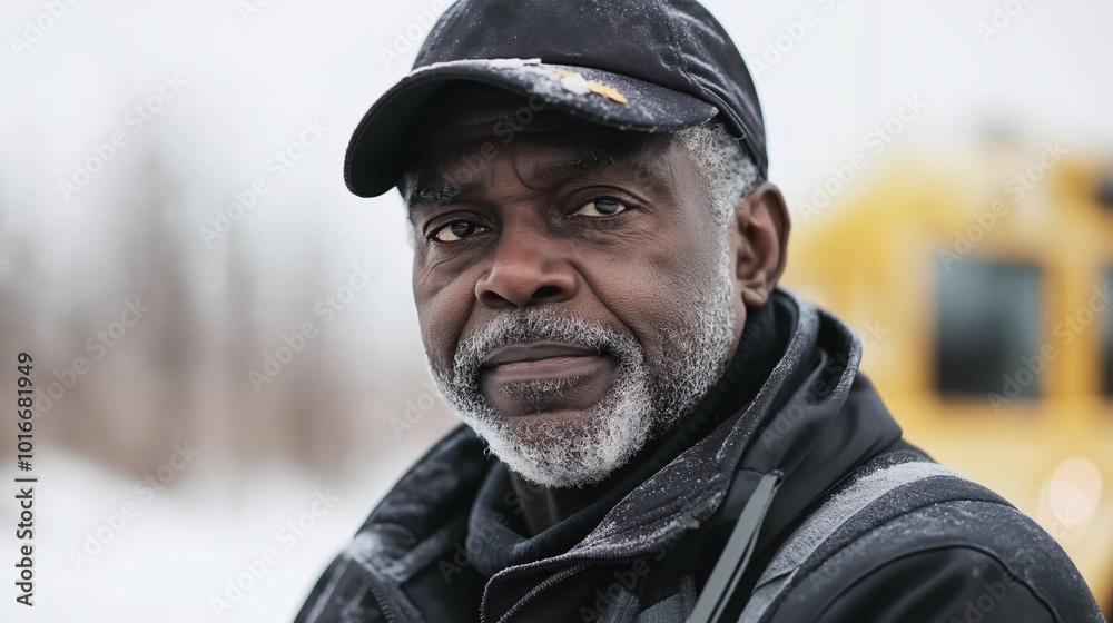 Determined man in a winter setting with snow Determined man in a winter setting with snow
