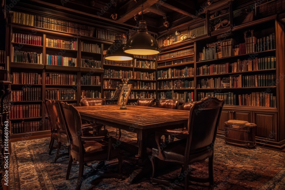 A cozy library filled with books on wooden shelves. The warm lighting creates a welcoming atmosphere. Perfect for reading and studying. Generative AI A cozy library filled with books on wooden shelves. The warm lighting creates a welcoming atmosphere. Perfect for reading and studying. Generative AI