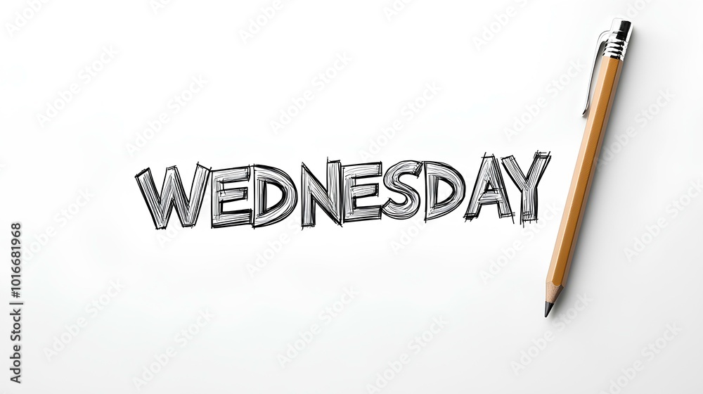 Hand-drawn pencil sketch of the word Wednesday with pencil on white background Hand-drawn pencil sketch of the word Wednesday with pencil on white background