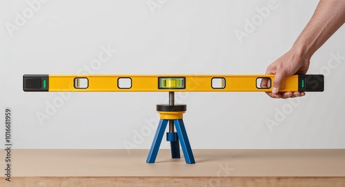 Hand drawing clipart of a leveler balancing on surface on plain white background photo