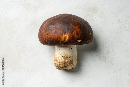 Rare Bolete Fungus Thrives in Serene White Space photo