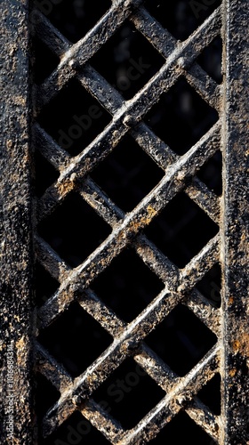 Close-up of a textured, weathered grid pattern, showcasing its intricate design and rustic charm.