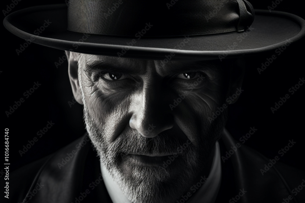 Generative AI illustration of secret agent spy person classic spy movie stylish action clothes scene Generative AI illustration of secret agent spy person classic spy movie stylish action clothes scene