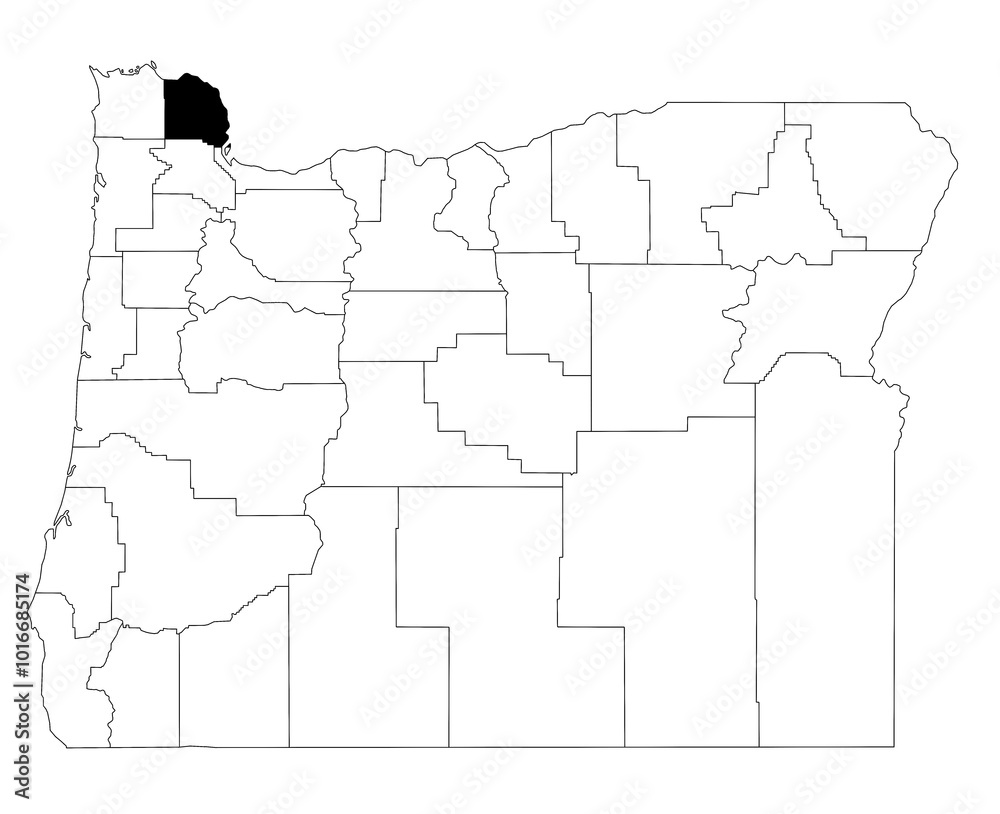 Fototapeta Map of Columbia County in Oregon state on white background. single County map highlighted by black colour on Oregon map. UNITED STATES, US