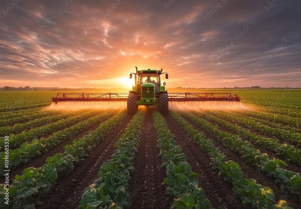 Fototapeta premium Tractor Spraying Field.