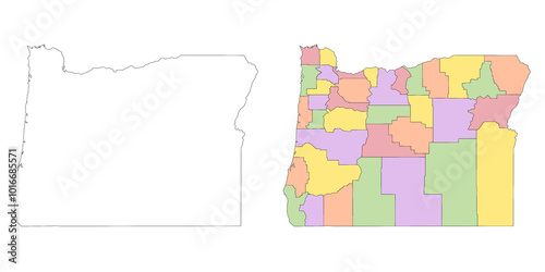Oregon administrative map, Oregon outline and counties state map set - illustration version