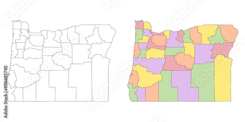 Oregon administrative map, Oregon outline and counties state map set - illustration version