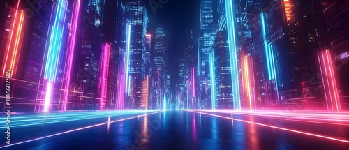 Mesmerizing Neon Illuminated Cityscape with Glowing Skyscrapers and Pulsating Nightlife in a Futuristic Metropolis