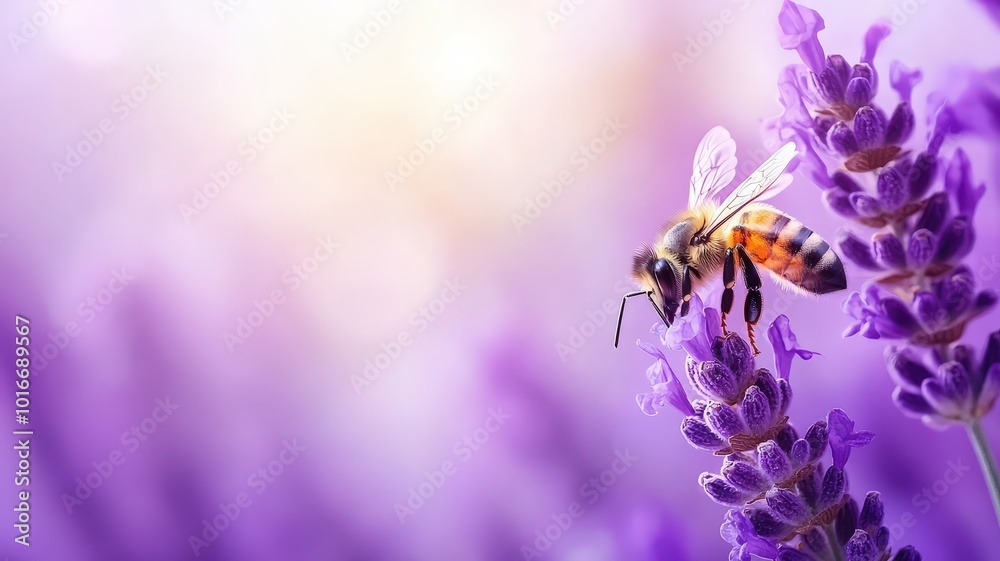 A bee pollinates vibrant lavender flowers in a soft-focus background, showcasing nature's beauty and the importance of bees in the ecosystem. A bee pollinates vibrant lavender flowers in a soft-focus background, showcasing nature's beauty and the importance of bees in the ecosystem.