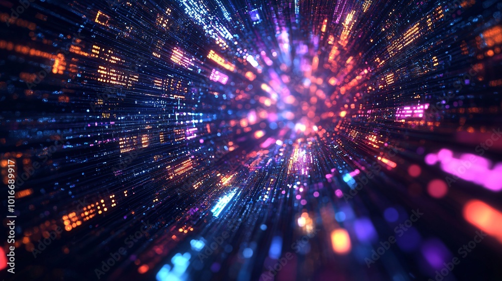 Abstract Digital Technology Background with Bright Neon Lights Abstract Digital Technology Background with Bright Neon Lights