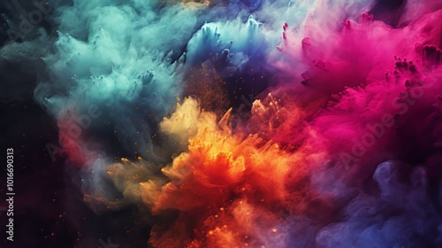 Colorful abstract smoke swirling and mixing in a vibrant display at night