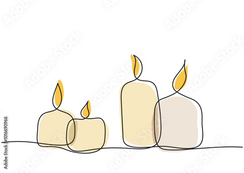 Vector doodle drawing of stylized candles in one line