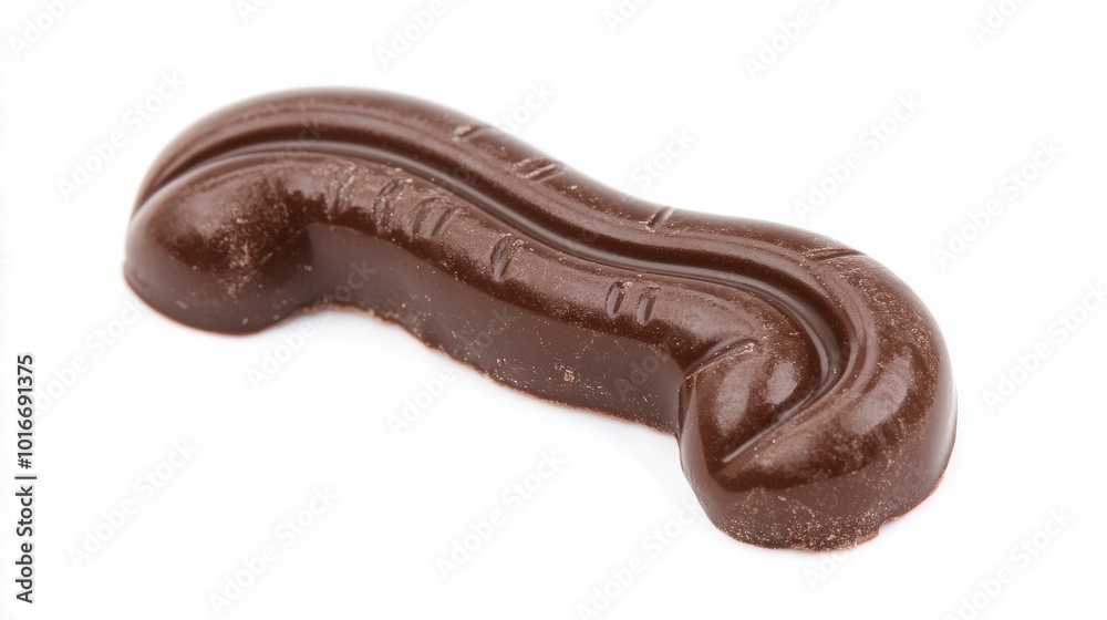The flow of melting chocolate on a white background is twisted up without splashes, with swirls of chocolate in it The flow of melting chocolate on a white background is twisted up without splashes, with swirls of chocolate in it