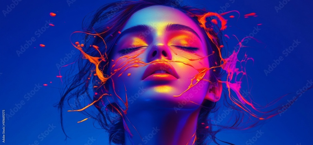 This portrait shows a gorgeous young Asian woman with perfect skin and gorgeous appearance with bright red lips against a blue wall. This portrait shows a gorgeous young Asian woman with perfect skin and gorgeous appearance with bright red lips against a blue wall.