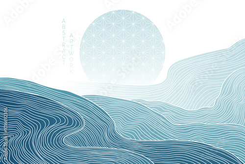 abstract japanese landscape on light background with gradient	