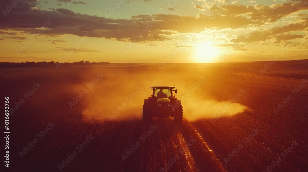 Tractor Sunset Field. Tractor Sunset Field.