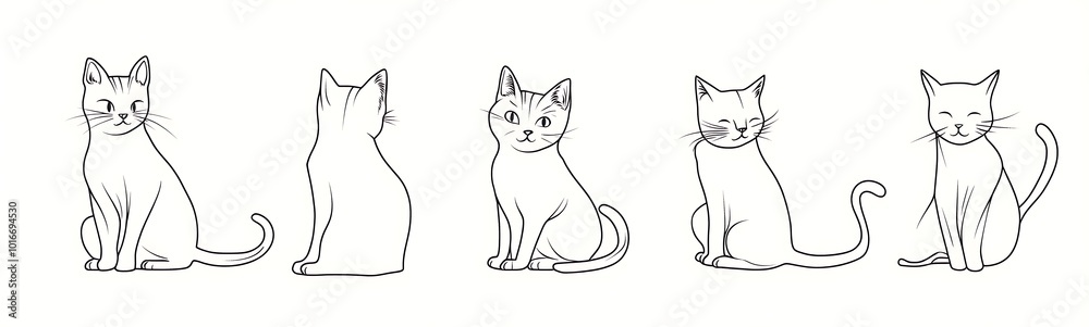  Cat continuous line one animal outline illustration drawing art pet. Cat continuous line draw logo sketch black two face abstract cute profile silhouette white contour simple linear design kitten. 