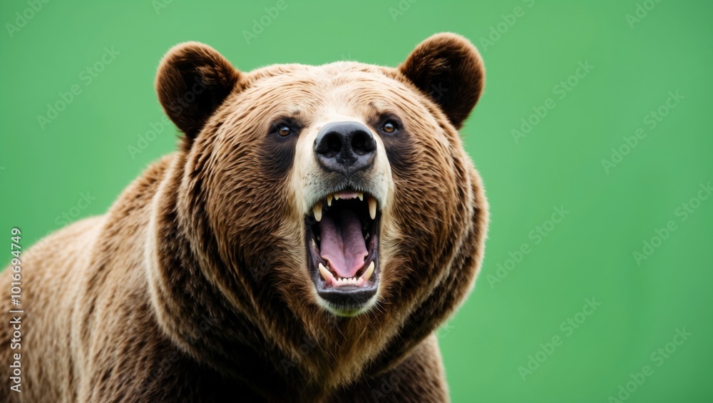 Obraz premium A bear is roaring against a green background