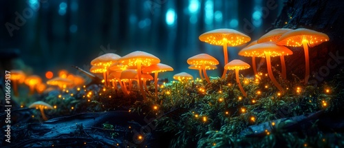 Glowing bioluminescent mushrooms in a dark enchanted forest showcasing nature s hidden otherworldly and mystical wonders The vibrant luminous fungi create a captivating