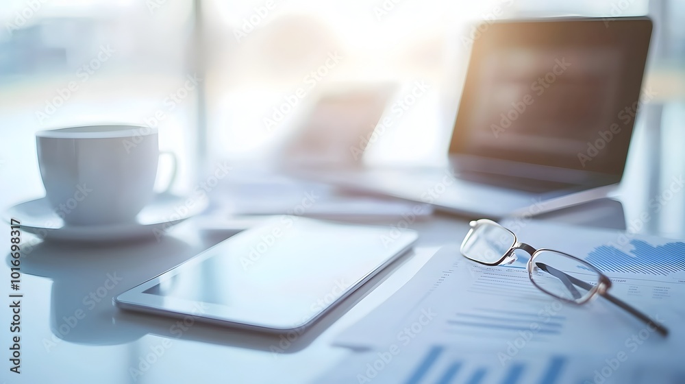 Modern Business Tools and Financial Documents on Clean White Desk