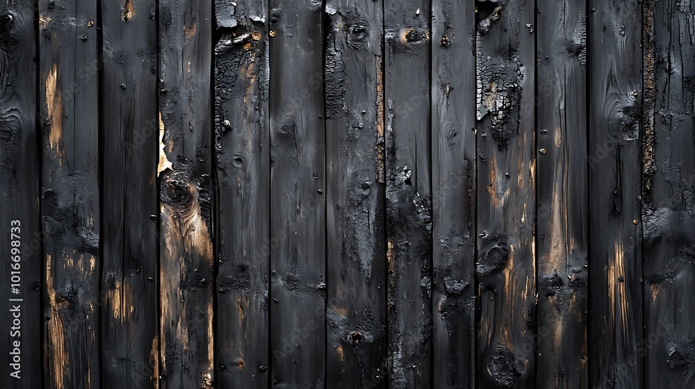 Burnt wood texture. Black charcoal background for design. Wooden wall damaged by fire. Burnt wood texture. Black charcoal background for design. Wooden wall damaged by fire.
