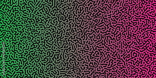 Abstract Reaction-diffusion Turing pattern natural texture pink and green  gradient color scheme. Linear design with biological algorithm psychedelic background. Reaction-diffusion or truing patter