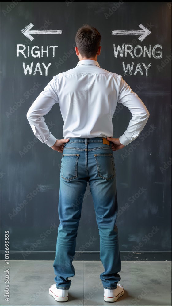 A man stands at a crossroads, contemplating the A man stands at a crossroads, contemplating the