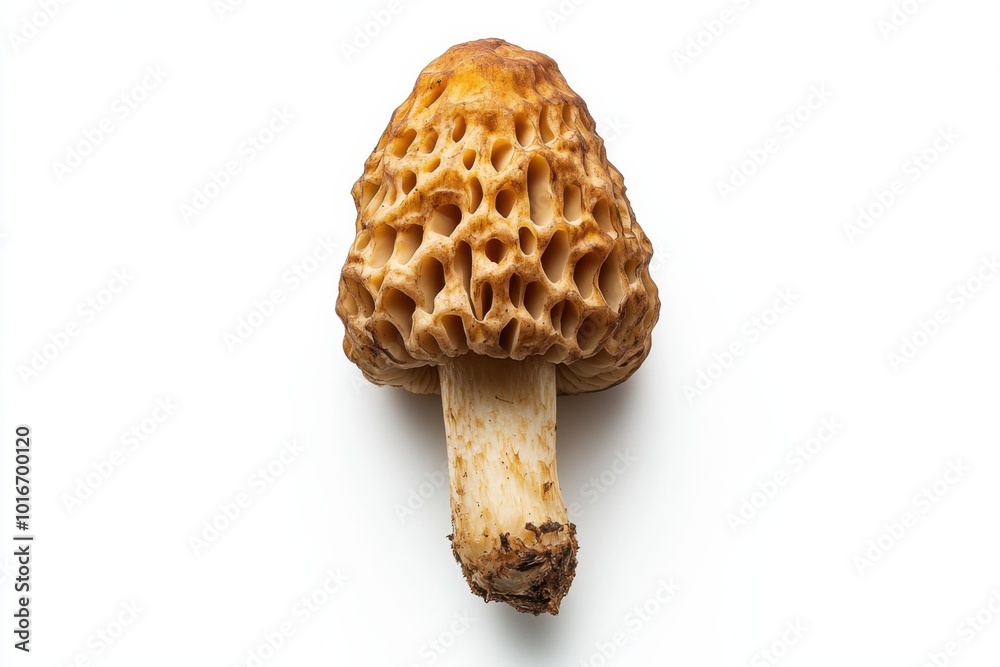 Rare Morel Fungus Emerges on Pure White Background Rare Morel Fungus Emerges on Pure White Background