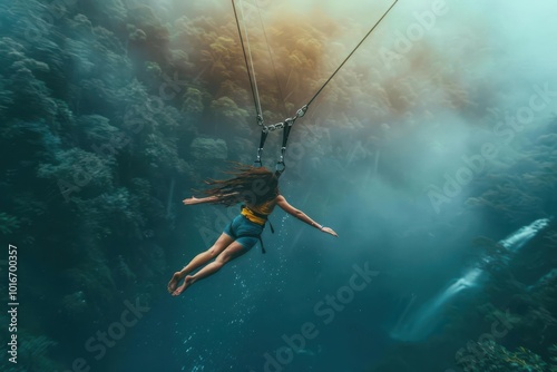 Adventure seekers trying bungee jumping, thrill, adventure photo
