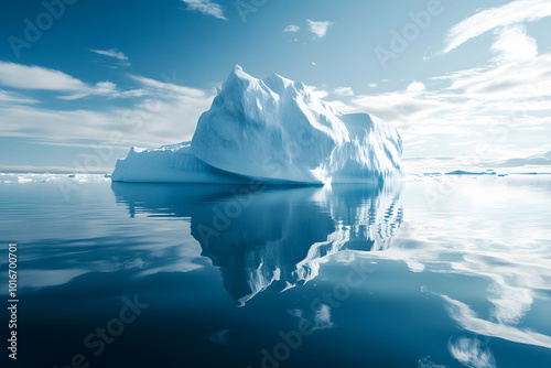 iceberg middile of sea,ice broken,sky,reflect,daylight,wide-angle photo