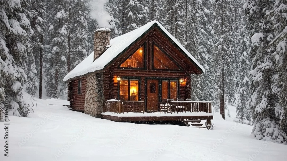 Cozy Cabin in the Snow with Smoke Rising from Chimney Cozy Cabin in the Snow with Smoke Rising from Chimney