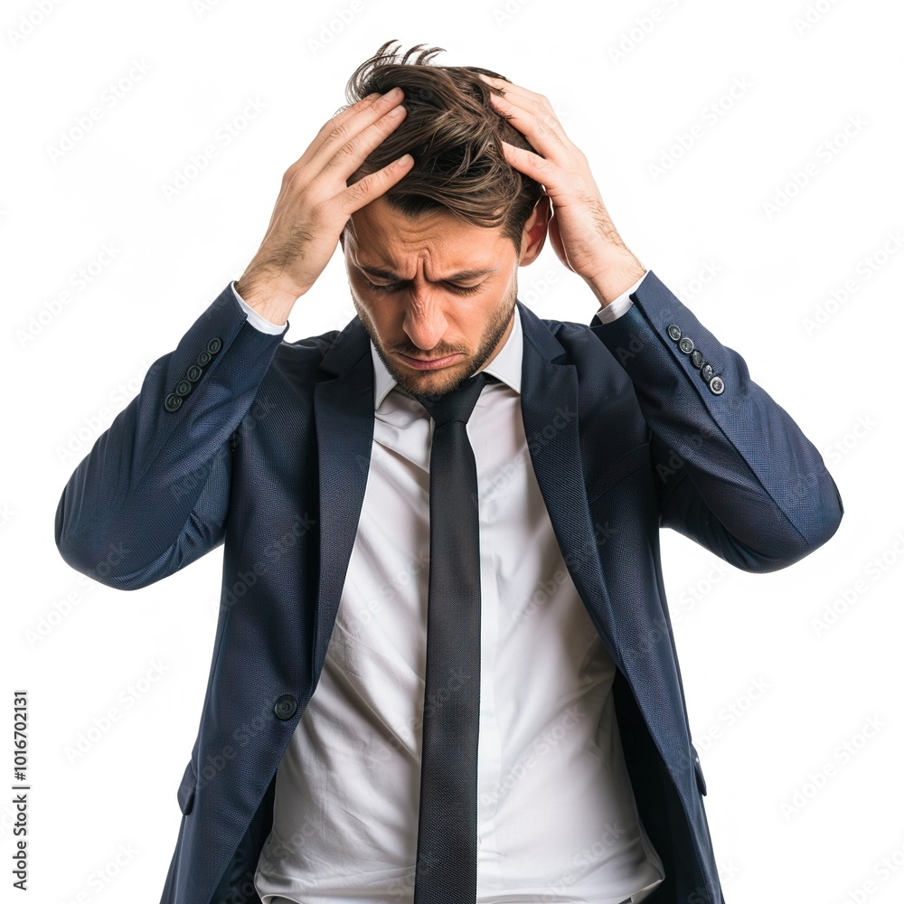 Stress, headache and business man with fail gesture on isolated, transparent and png Stress, headache and business man with fail gesture on isolated, transparent and png