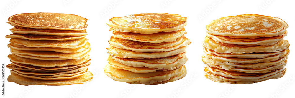 Stack of pancakes in different arrangements isolated on transparent background perfect for breakfast-themed illustrations or food-related designs Stack of pancakes in different arrangements isolated on transparent background perfect for breakfast-themed illustrations or food-related designs