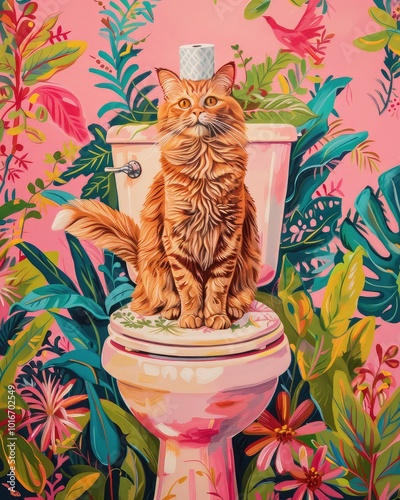 The cat is sitting on the toilet in the bathroom.