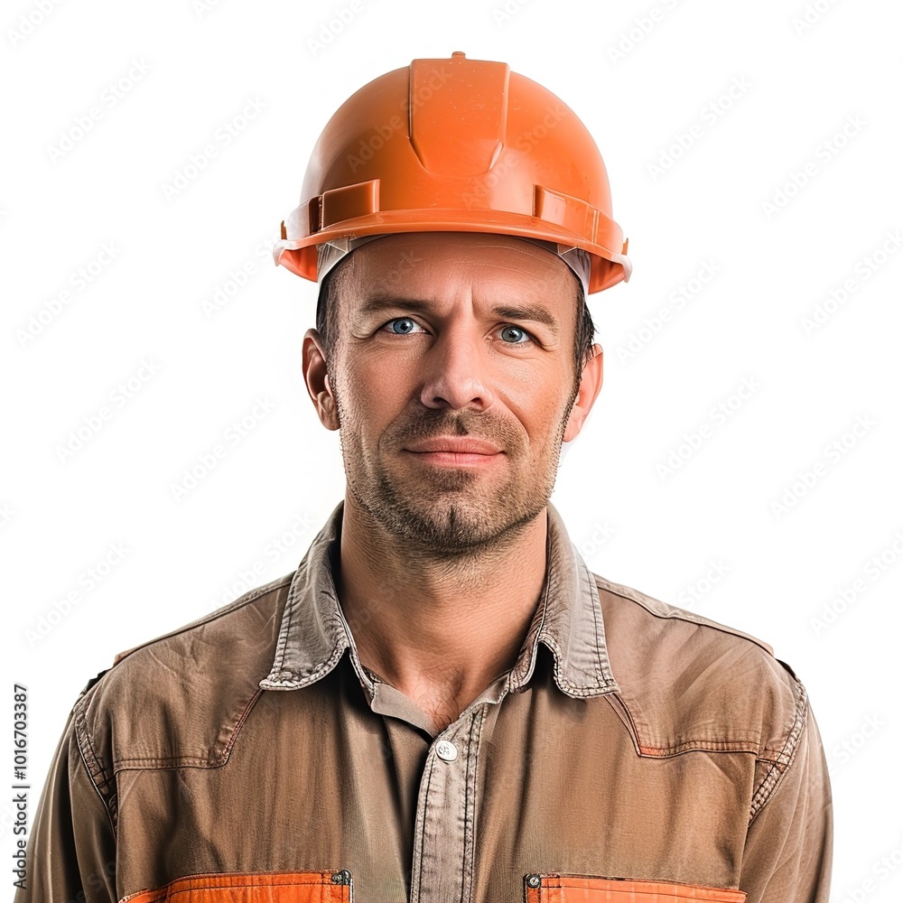 Man builder in hard hat isolated on white Man builder in hard hat isolated on white