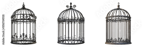 Vintage birdcage illustrations in different designs isolated on transparent background ideal for home decor illustrations or antique-themed designs photo