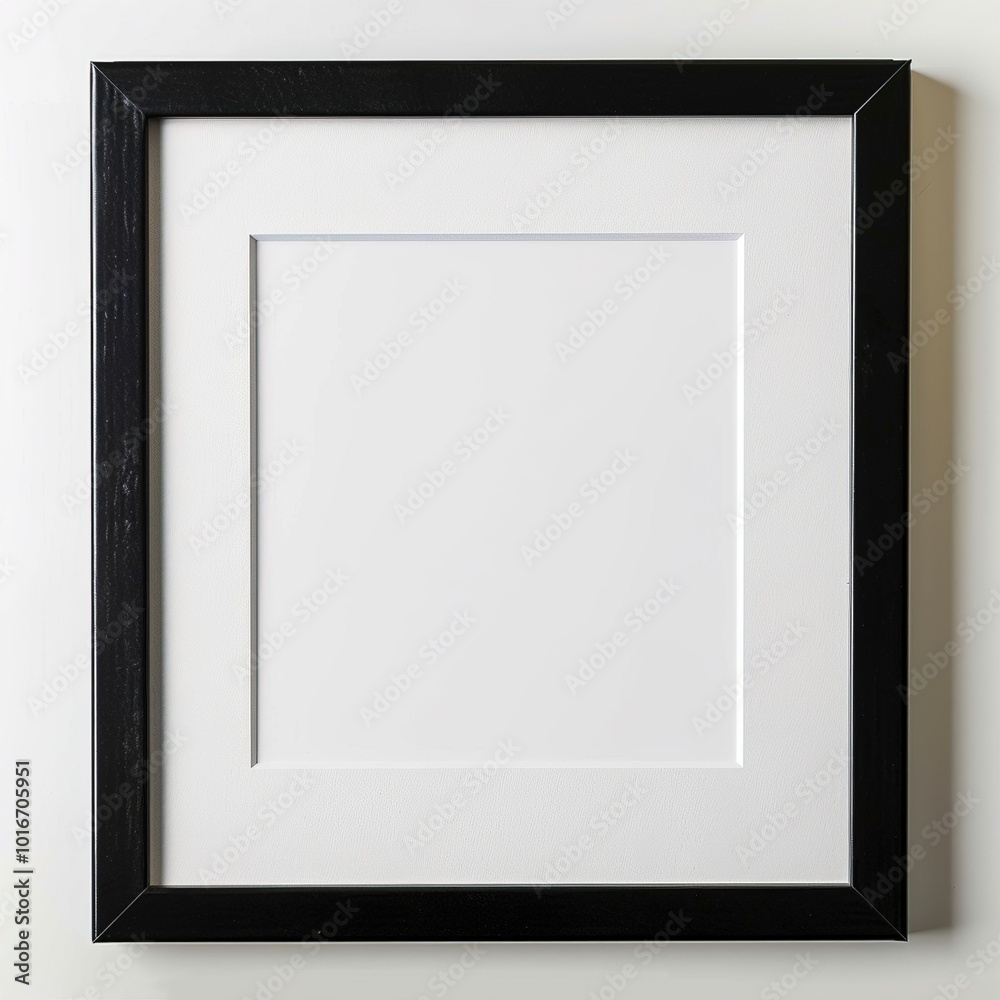 Fototapeta premium Thin black frame with white mat isolated on white background 