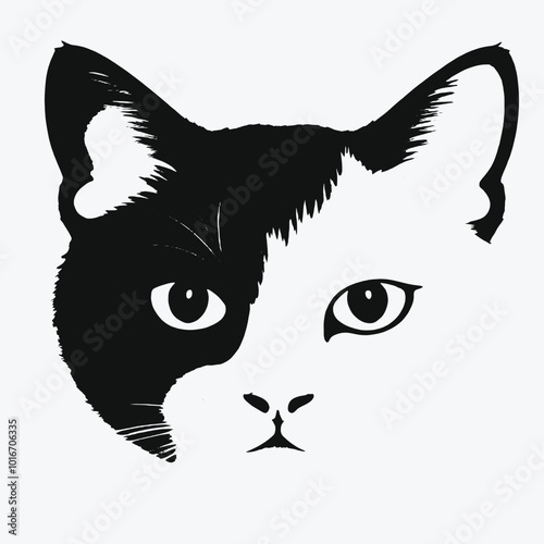 A close-up portrait of a black and white cat with piercing eyes 